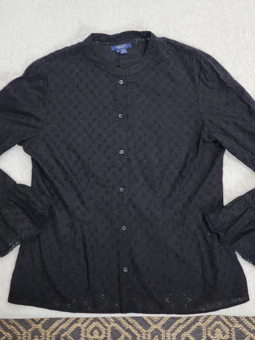 Chaps Vintage Black Eyelet Bell Sleeve Boho Button Down New With Tags